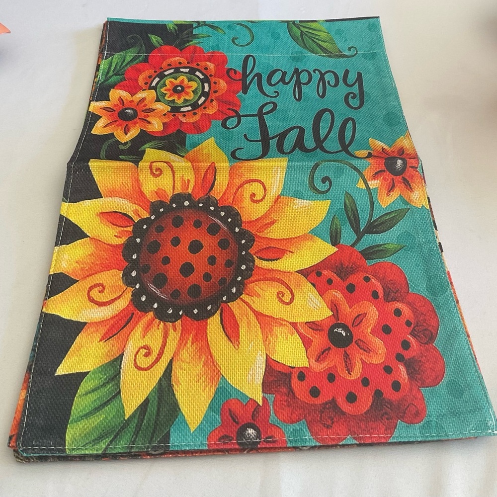 Colorful Happy Fall Floral Garden Flag